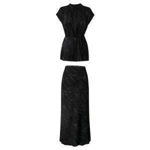 Elegant Acetate Printed Shirt Skirt Set Womens Summer New Style Slimming Ensemble Short Sleeve round Neck Two-Piece Suit