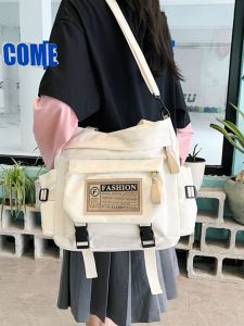 กระเป๋าถือทรงสี่เหลี่ยมจัตุรัสขนาดใหญ่แบบสะพายข้าง กระเป๋าสตางค์ผ้าใบสไตล์ญี่ปุ่นสำหรับเด็กและเยาวชน กระเป๋าใส่ของสำหรับเด็กและเยาวชน