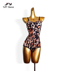 YJFY Dance | Leopard Print Camisole Unitard Mesh Cover-up Practice Dance Outfit Summer
