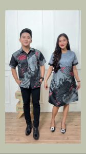 Baju Batik Couple Dress Brokat Lengan  Pendek Baju Pria Wanita Couple Atasan Hem Blouse Kemeja Baju Pasangan Bareng Ayang