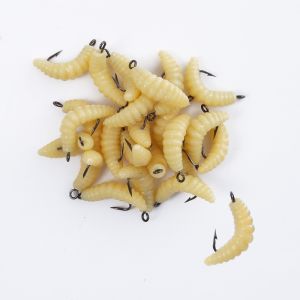 Rubber Maggots Fishing Bait Set with Hooks - Versatile Grub Lures for BassTroutCrappieBluegillIdeal for Freshwater Fishing
