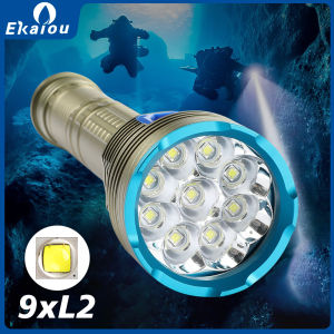 Đèn Pin Lặn Chuyên Nghiệp IPX68 Đèn LED 9 Đèn Chống Nước Để Lặn Trong Hang Động Lặn Với Ống Thở Spearfishing - Đèn Pin LED Màu Xanh Lá Cây