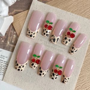 10 Móng Tay Giả Hình Quan Tài Họa Tiết Báo Hồng Chất Liệu Nhựa Resin Thủ Công Dành Cho Nữ Thích Hợp Dùng Trong Các Bữa Tiệc