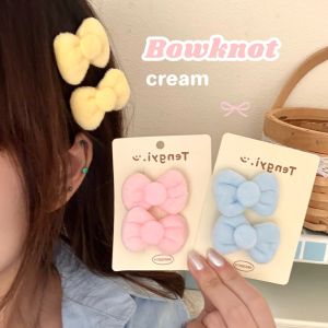 2/8 Pcs Cute Plush Tie Hair Clip Set with Side Clips for Student Decoration and Broken Hair Clips