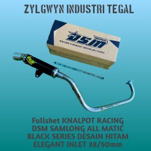Knalpot Racing Samlong Drag Racing DSM Hitam Elegan Pangkon Bawah Full system Cocok Untuk Semua Jenis Motor Matic Inlet 38mm saringan full Bonus 1 Stiker