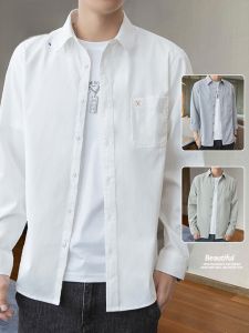 ROMON | Lormen Mens Long Sleeve Casual Shirt Loose Fit Fashionable Autumn Spring New Style Iron Free Workwear Jacket Polyester Fiber