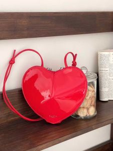 Red Heart Shaped Clutch Bag Womens Summer New Small Batch Design Birthdays Gift Soft Leather Single Shoulder Crossbody Bag