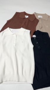 ppitchy.shop - Knitt Top เสื้อไหมพรมโปโลแขนกุดดีเทลปัก JY มี 4 สี