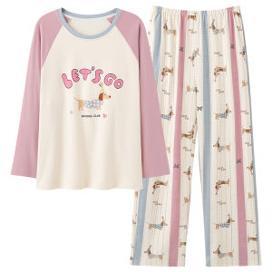 Miiow | Pure Cotton Long Sleeve Sleepwear Set For Women Cute Cartoon Dachshund Home Clothes Spring Autumn New Arrival MiiOW Brand