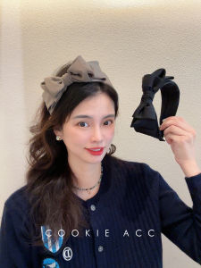 Black Satin Hairband with Side Bow Tie French Style Wide Edge High End Hairband Fashionable Hair Accessories by Cookie