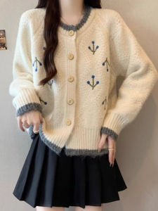 Áo Len Cardigan Dệt Kim Cổ Tròn Màu Sắc Ngọt Ngào Kiểu Hàn Quốc Cho Nữ Mùa Thu 2025 Áo Khoác Ngoài Họa Tiết Kim Cương Dày Dặn