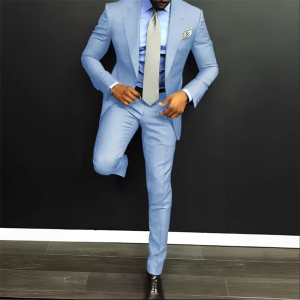 Smart Casual Solid 2 Piece Men Suits Slim Fit Peak Lapel One Button Jacket Pants Set Wedding Groom Tuxedos Business Suits Set