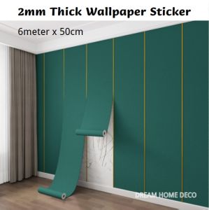 50cm x 6 Meters Self-Adhesive PE Foam Diatom Mud Design Plain Color Thick Wallpaper Wall Stickers 硅藻泥 新型防潮防霉隔音防撞墙纸 Kertas Dinding Lumpur Diatom Warna Tulen