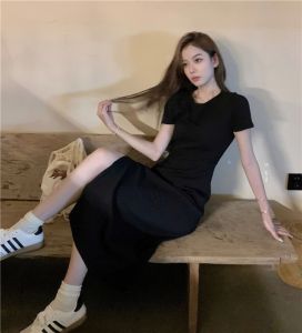 Missliu กระโปรงหนังแฟชั่นสำหรับผู้หญิงกระโปรงยาวเข้ารูปแขนสั้นจับจีบเอวสไตล์เกาหลี2025ใหม่