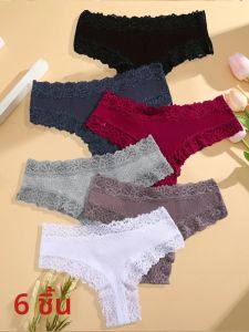 6 ชิ้น/เซ็ตเซ็กซี่ลูกไม้กางเกงผ้าฝ้ายผู้หญิงบราซิลกางเกงสุภาพสตรีเซ็กซี่ต่ําเอว T-Back บิกินี่นุ่มชุดชั้นใน S-XL