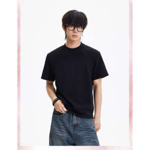 Extra Large Size Mens T-Shirt Heavyweight Space Cotton Short Sleeve Loose Casual American High Street Ice Sensation Stripe Splicing