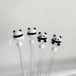 Cute Panda Straw Cover Cap For Stanley Cup Thermos 40/30 oz Tumbler Accessories Kawaii Silicone Straw Stopper For 10mm Straws