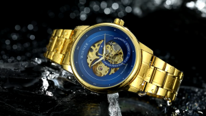 Original WINNER Mechanical Automatic Watch Mens Gold Hollow Stainless Steel Mechanical Business Fashion Clock. boy gift