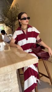 🔖Mirrorsister 50203.2 เดรสโปโลแขนกุดลายขวาง ทรงใส่สบาย เก๋ๆใส่ง่าย ชายด้านล่างผ่าแหวกซ้ายขวา ใส่ได้บ่อยไม่มีเอ้าท์