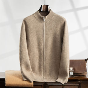 Thickened Air Layer Wool Knit Shirt for Men Loose Fit Casual Luxury Half-Height Zipper Cardigan Ideal for Daily Wear and Business