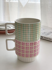Korean Ins Fresh Grid Ceramic Mug