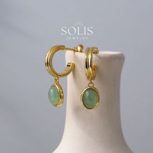 18K Gold Green Gemstone Post Studs Green Stone Earrings Natural Green Aventurine ER306