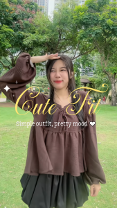 Áo babydoll chất Đũi Lụa Hàn - Thiết kế đan dây cổ phối tay dài bồng dễ thương
