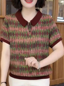 QIAOXIZI | Áo Thun Polo Sọc Dây Lỏng Giảm Cân Tay Ngắn Thời Trang