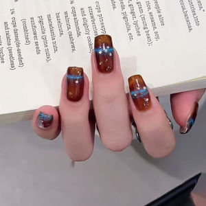 Handmade Nail Tips Amber Blue Cats Eye Wearable Nail Art White Enhancing High End Feelings Suitable for Autumn And Winter