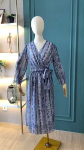 D11685 Baju Kimono Floral Biru: Dress Untuk Pesta dan Acara Formal