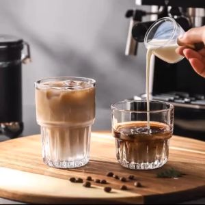 Bộ 6 Ly Thuỷ Tinh Khía Sọc SKHF250 / Cốc Thuỷ Tinh Trà Đá Ngấn Sọc 250ML Coffee & Tea Tumbler Glass