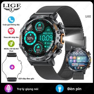 LIGE | Đồng Hồ Thông Minh LIGE 2026 Dành Cho Nam Màn Hình AMOLED HD Chống Nước Theo Dõi Thể Dục Thể Thao Tích Hợp Đèn Pin Đo Nhịp Tim & Giấc Ngủ Tương Thích Với Android Và IOS
