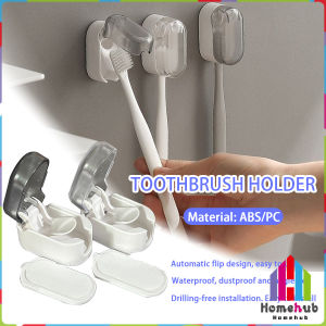 HB Toothbrush Holder Wall-mounted Punch-free Toothbrush Storage Rack Automatic Flip Cover