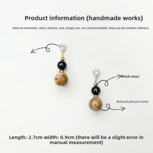 Handmade Original New Chinese Style Artistic Hemo Earrings Vintage Feel Natural Stone Geometric Pattern for Women