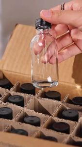 Klimo 60ml Small Glass Bottle with Lid Leak-Proof Clear Boston Bottle for Juice，Milk Whiskey 1Pc