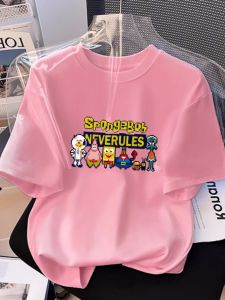 เสื้อยืดเด็กผู้หญิงแขนสั้นผ้าฝ้ายแท้ฤดูร้อน 2025 แฟชั่นหลวมๆ เสื้อตัวบนสำหรับเด็กวัยกลางคนและโต แขนยาวครึ่งตัว เสื้อยืดเด็ก