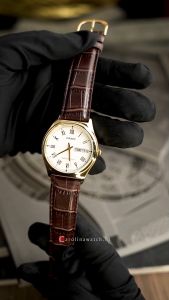Jam Tangan Pria Casio MTP-V006GL-7B Quartz Watch White Dial Brown Leather Strap