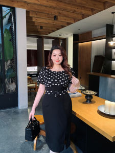 Vintage Dot Spliced Side Slit Fashionable Youth Dress