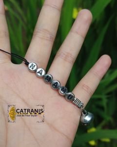 CATRANIS Tali Strap Hp NAMA Bandul Lonceng Warna Silver / Gantungan Hp namamu / gantungan kunci nama