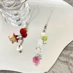 For Mobile Phone Chain Strawberry Green Hat Sweet To Beaded Keychain Pendant Bow Bag Cute Girl Card Book Pendant