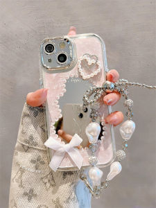  16 15Promax 13 Simplistic 3D Heart Butterfly Knot Mirror Hand Chain Phone Case Womens Trendy Minimalist Popular Model
