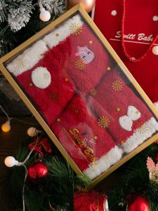 JINGCHI | Thickened Fleece Mid-calf Socks For Women Warm Home Floor Socks Lucky Year Coral Fleece Winter Warmth Gift Box Sweet Style Polyester