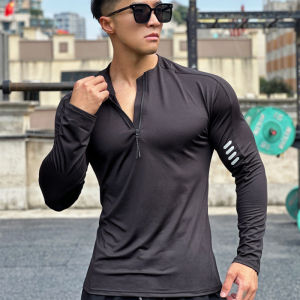 เสื้อสำหรับออกกำลังกายออกกำลังกายคอกลมสเวตเชิ้ตแขนยาวยืดผู้ชาย