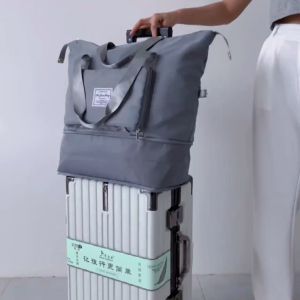 กระเป๋าฟิตเนส พับเก็บได้ ความจุขนาดใหญ่ สีอ่อนเดียวกัน กระเป๋าเดินทาง แฟชั่น วัสดุผ้า Oxford Travel Bag