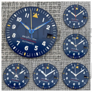 29mm Blue Pilot Style Diving Watch Dial and Hand Sets With C3 Green Luminous Fit NH35 Movement Replacement Watch Parts Accessory