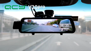 QCY V20pro dash cam 1080p HD 9.66in touch screen 170° wide-angle lens 500W image sensor loop recording G-sensor 24-hour monitoring H.264 compression 128GB Class 10 SD card