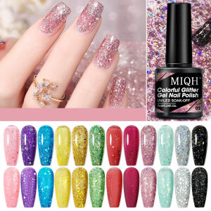 Glitter Sequins Gel Nail Polish Sparkle Shiny Blue Red Pinkish Nail Gel Soak Off UV Nail Gel Nail Art Manicure Varnish At Home