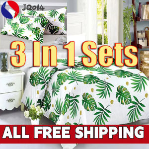 Free Shipping 3 In 1 Sets 180*220CM King Size Printed Bed Sheet Cotton Soft Modern Design Double Size Makapal Kumot Bedsheet With 2 Pillowcase (2 Pillowcase+1 Bedsheet)