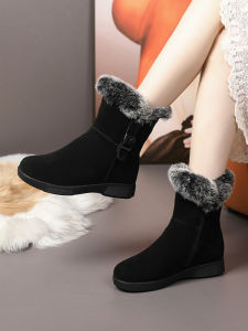 Warm Fleece Lined Thick Bottom Flat Snow Boots Womens Comfortable Cotton Shoes Anti-slip Winter Boots Large Size Mom Shoes