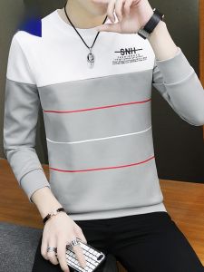 ROMON | Romon Mens Round Neck Sweatshirt Spring Autumn Casual Print Long Sleeve T-shirt Base Layer Top Fashion Urban Loose Fit Antibacterial